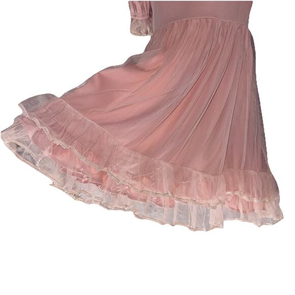 Lolita Dress Teen Small Pink Sheer Lined Puff Ruffle Bow Full Tiers Cosplay - Picture 6 of 9